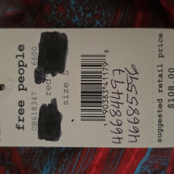 Free People Walking on a Dream Tunic Blouse Red Blue Geometric - Size Small NWT - Picture 10 of 10